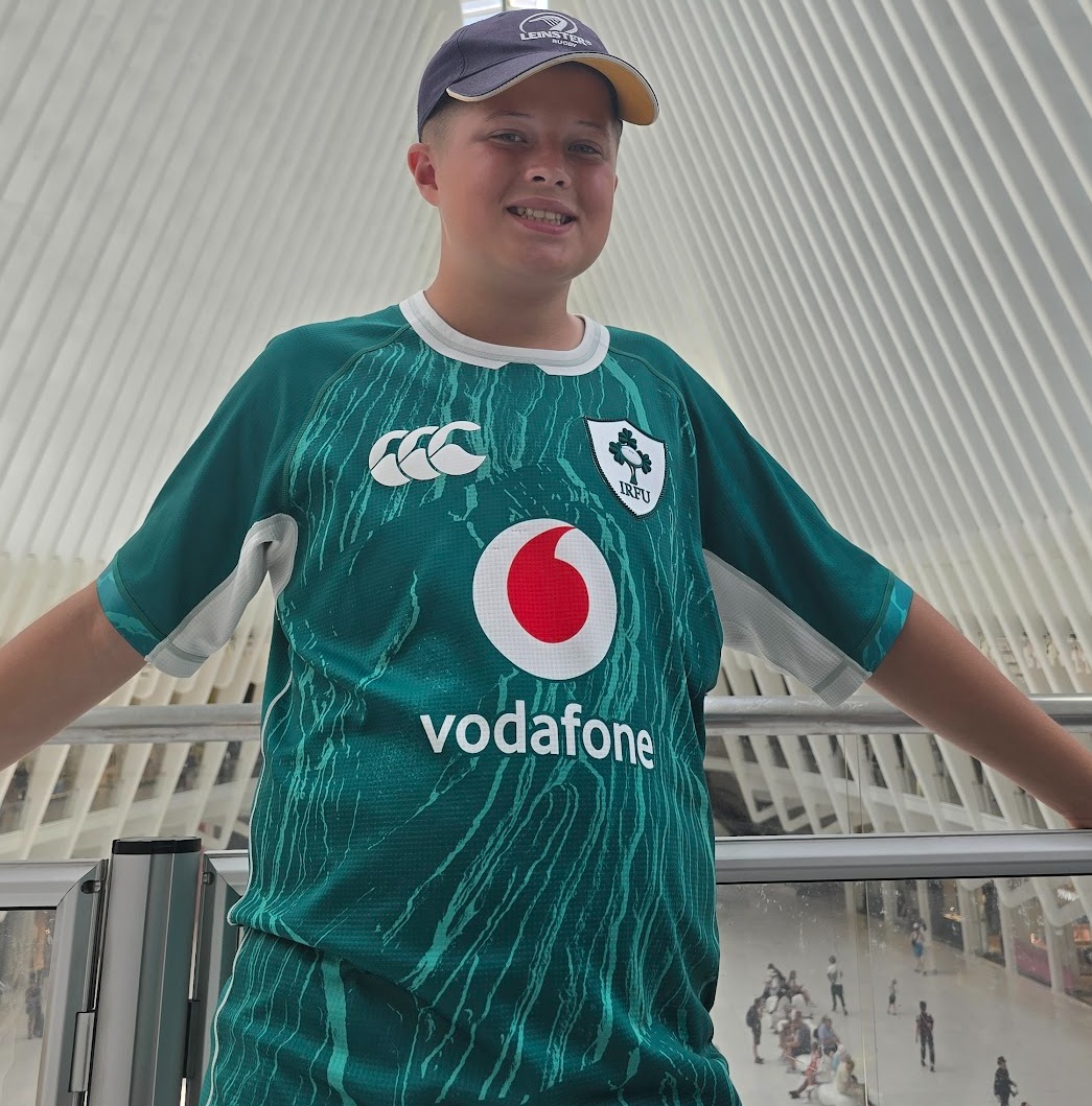 Jake in his Ireland rugby shirt